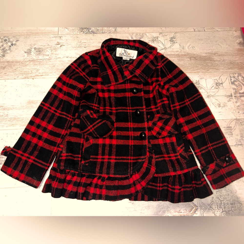 Girls red and black plaid coat